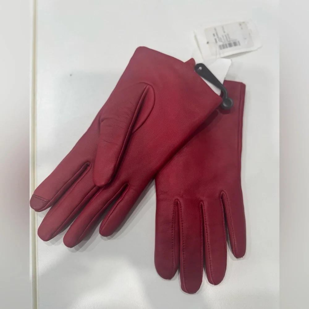 Women’s Saks Fifth Avenue Metisse Cherry Leather Cashmere Lined Gloves Sz 7 NWT